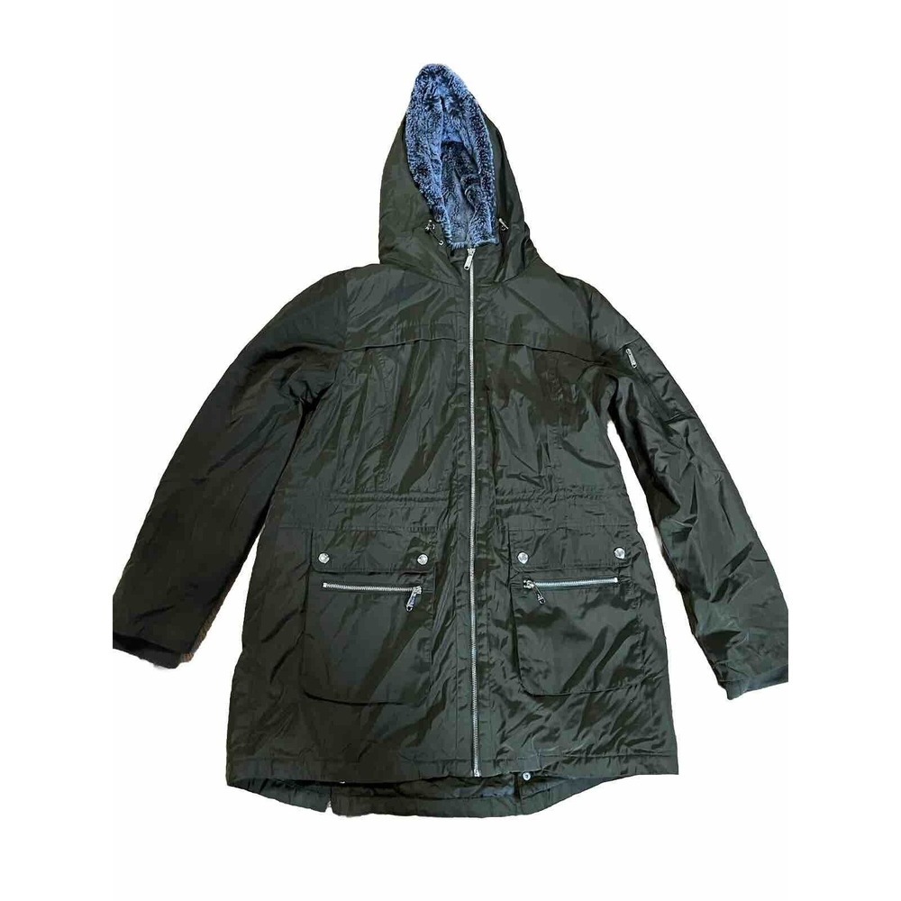 Sam Edelman Women’s Gray Fur Accent Parka Olive Green Size L Large Outdoor